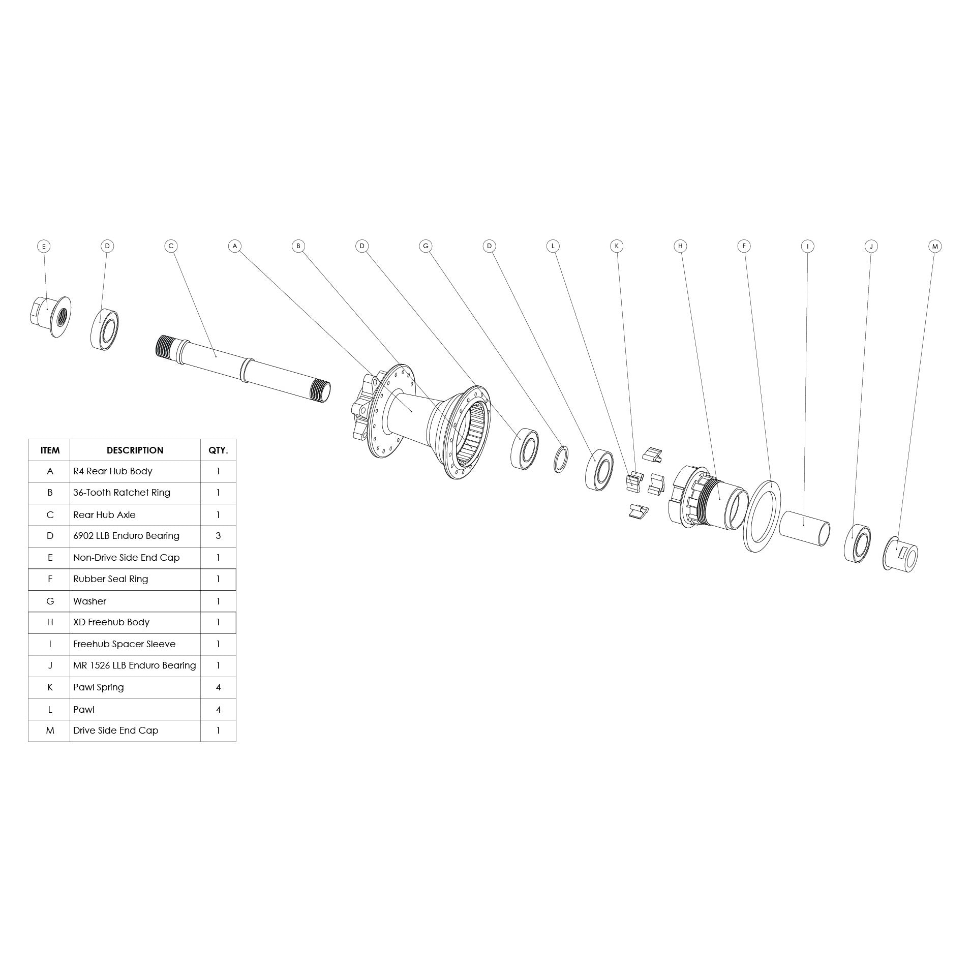 Exploded View Bicycle Rear Hub Assembly R4 Rear Hub Parts